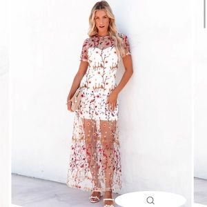 VICI IMMEASURABLE JOY EMBROIDERED MESH MAXI DRESS - WHITE - NWT